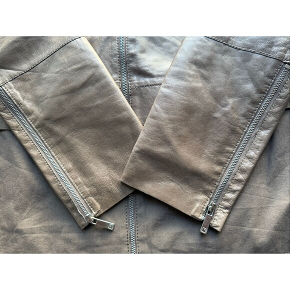 Lafayette 148 Two Tone Taupe Leather & Cotton Jacket Size S - Picture 6 of 12